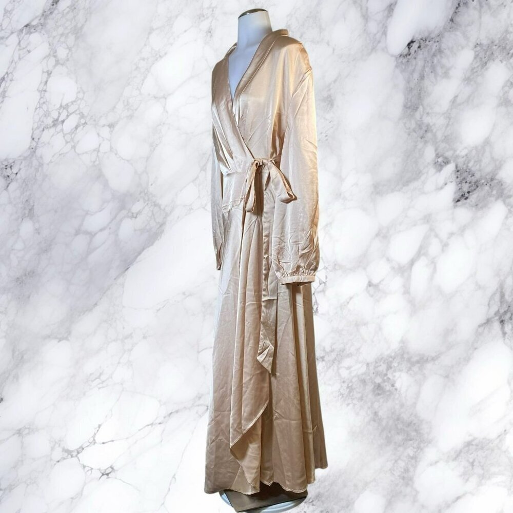 NastyGal Satin Long Sleeve Midi Wrap Dress - Rose - Picture 9 of 12